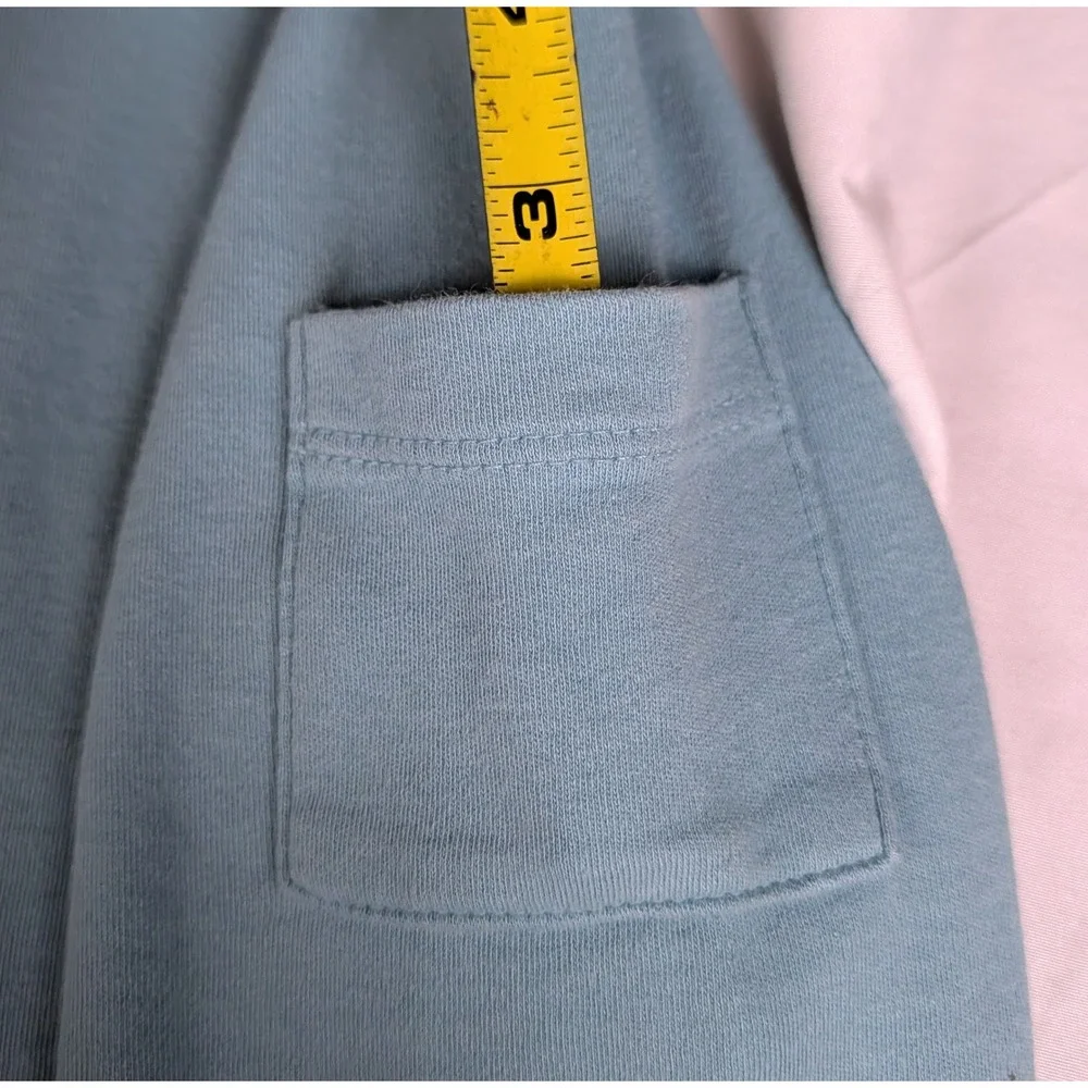 Coldwater Creek Womens L Light Blue Cotton Boat Neck 3/4 Sleeve Top Arm Pocket
